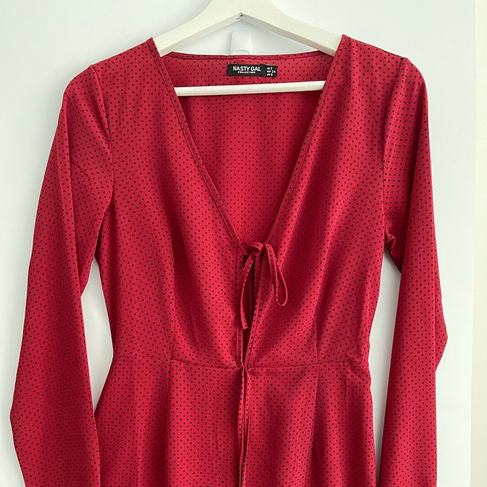 Nasty gal midi red polka dot print dress